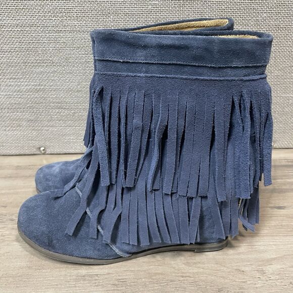 KLING Womens Blue Suede Fringe Hidden Wedge Ankle Bootie Size 7.5 US 38 EU - Picture 7 of 13